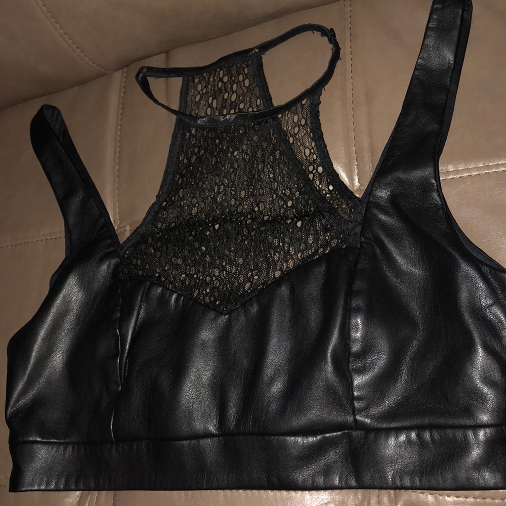 Zara lace and faux leather crop top